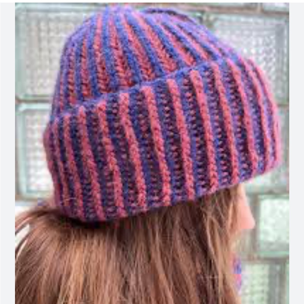 📌 Free People alpaca wool blend ribbed knit beanie hat purple blue OS